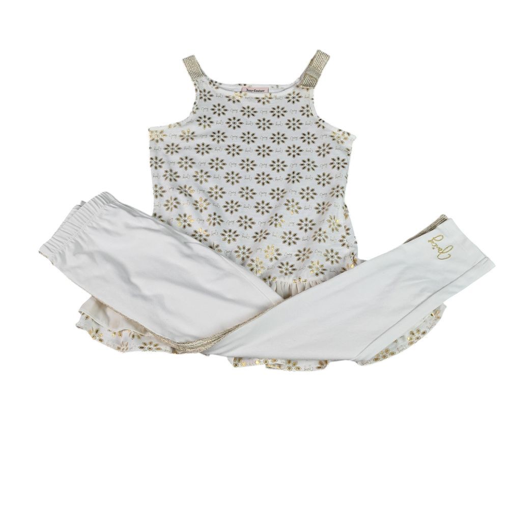 Juicy Couture 2 Piece White With Gold‎ Trim Outfit Girls Size 8/10